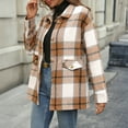 thumbnail image 1 of Fshiont Women's Flannel Jacket Plaid Shacket Lapel Button Down Long Sleeve Shirt Color Block Casual Coat Light Brown XL, 1 of 7