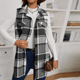 thumbnail image 1 of Fshiont Women's Plaid Vest Christmas Cardigan Winter Fall Flannel Vest Sleeveless Blazer Jacket Long Shacket Vest Black 2XL, 1 of 9