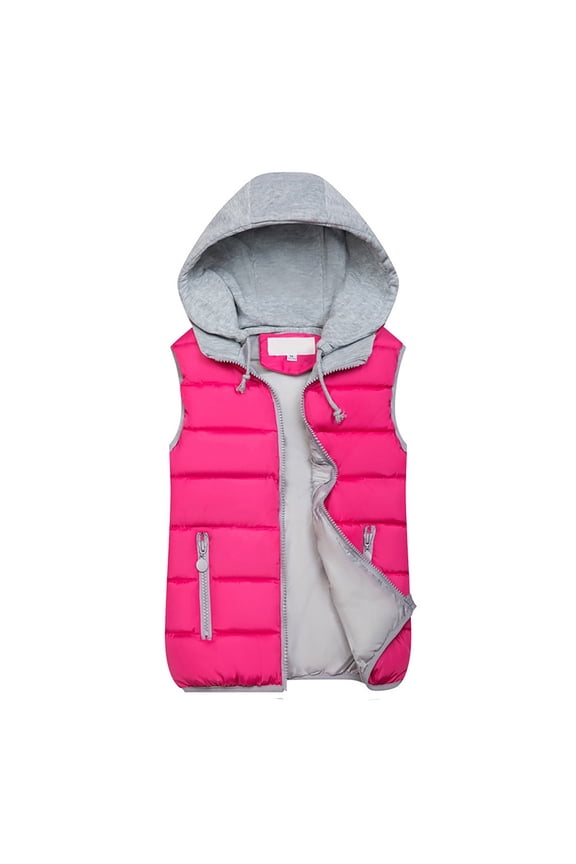 Women's Puffer Vest Zip Up Quilted Padded Winter Hooded Vest Warm Jacket Outerwear Vest Hot Pink M