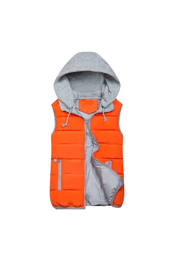 Women's Puffer Vest Zip Up Quilted Padded Winter Hooded Vest Warm Jacket Outerwear Vest Orange 2XL