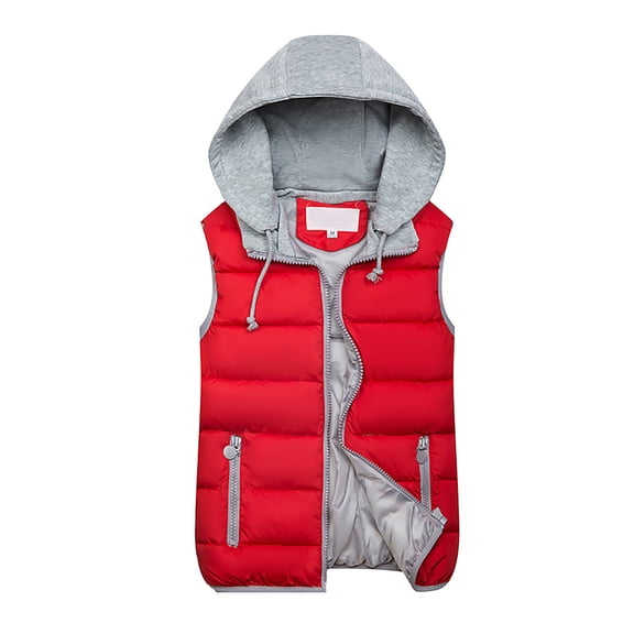 Fshiont Women's Puffer Vest Zip Up Quilted Padded Winter Hooded Vest Warm Jacket Outerwear Vest Red 2XL