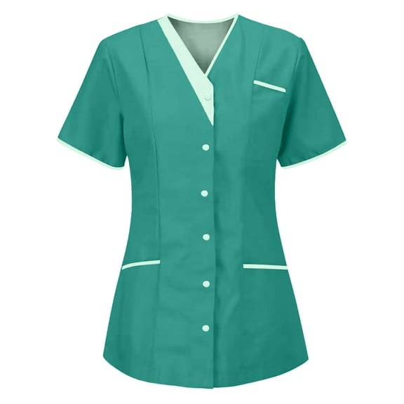 Fshiont Women's Short Sleeve Scrub Tops Scrubs Tops for Women Housekeeping Uniform Shirts Nurse T Shirt Top Light Green L