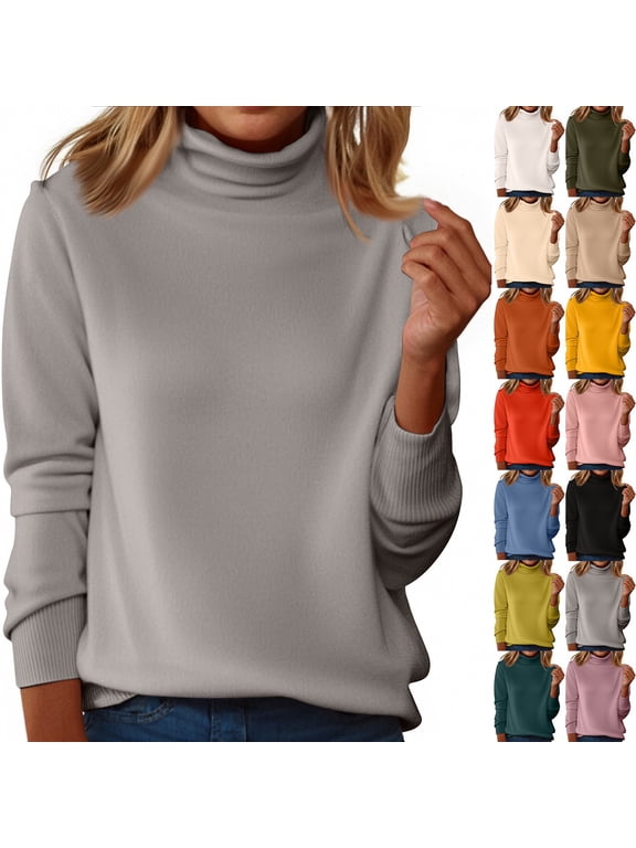 Women's Turtleneck Sweater Long Sleeve Casual Knit Pullover Chunky Fall Winter Jumper Top 2025 Gray XL