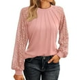 thumbnail image 1 of Fshiont Womens Long Sleeve Shirts Pleated Lace Tops Fall Fashion Outfits Business Casual Blouses Pink 2XL, 1 of 6