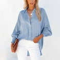 thumbnail image 1 of Fshiont Womens Smocked Cuffed Striped Boyfriend Shirt Casual Collar Long Sleeve Oversized Button Down Blouse Tops with Pocket Shirred Light Blue XL, 1 of 7