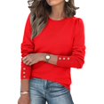 thumbnail image 1 of Fshiont Womens Sweaters Fall Fashion 2025 Long Sleeve Button Cuff Soft Knit Pullover Trendy Tops Dressy Casual Blouses Red 2XL, 1 of 5