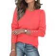 thumbnail image 1 of Fshiont Womens Sweaters Fall Fashion 2025 Long Sleeve Button Cuff Soft Knit Pullover Trendy Tops Dressy Casual Blouses Watermelon Red 2XL, 1 of 5