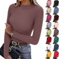 thumbnail image 1 of Fshiont Y2k Womens Long Sleeve Stretch Mock Neck Ribbed T-Shirt Slim Fit Casual Basic Tops Coffee One Size, 1 of 7