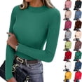 thumbnail image 1 of Fshiont Y2k Womens Long Sleeve Stretch Mock Neck Ribbed T-Shirt Slim Fit Casual Basic Tops Dark Green One Size, 1 of 7