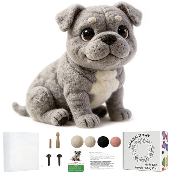 Fshop Pit Bull Dog Needle Felting Kit Complete DIY Figurine Set Tabletop Home Decor