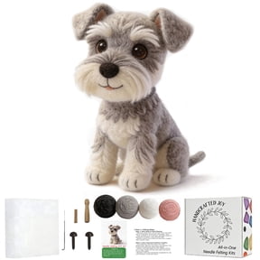 Fshop Schnauzer Dog Needle Felting Kit Complete DIY Animal Table Decoration Material Set