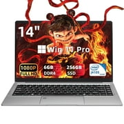 Fsjun Ultra-Thin Laptop Win 11 Pro, 14" FHD IPS,Celeron J4105, 6GB RAM, 256GB SSD, 180° Hinge/HDMI/WiFi/BT, Lightweight & Portable, Perfect for Work, Study, Travel,Gray