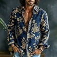 thumbnail image 1 of Fsmtpdam Long Sleeve Shirts for Men Hawaiian Button Down Collared Retro Floral Print Tops Boho Lightweight Beach Vacation Vintage Shirt, 1 of 5