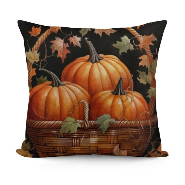 Fsmy Pumpkin Pillow Covers Black Background Style with Pumpkin Leaves