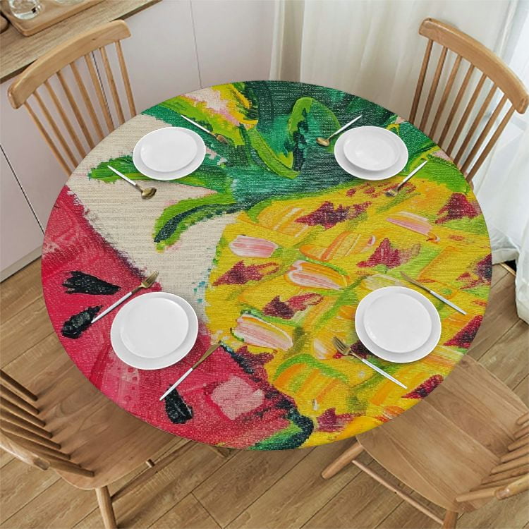 Fsmy Watermelon Pineapple Fruits Round Table Cloth 100% Polyester Fiber ...