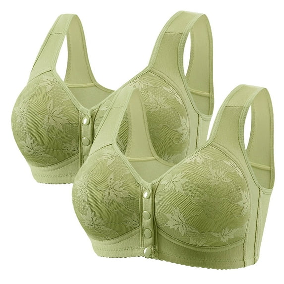 Fsqjgq 2 Pcs Front Closure Bras for Women Plus Size Floral Lace Full Coverage Push Up Bra Elderly Mom Soft Comfort Underwear Tank Tops Sports Bra 50