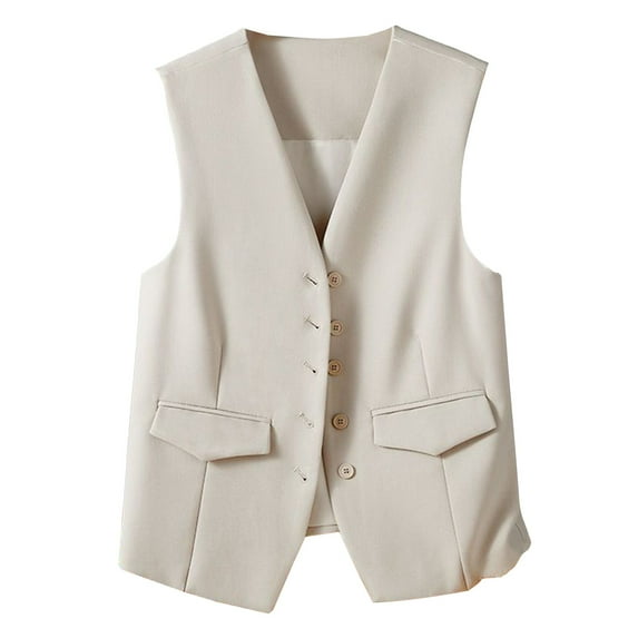 Fsqjgq 2024 Fall Sleeveless Blazer Vest Fully Lined Button Fashion Casual Open Front Work Vest Tops Formal Business Dressy Suit Vest Jackets Outwear
