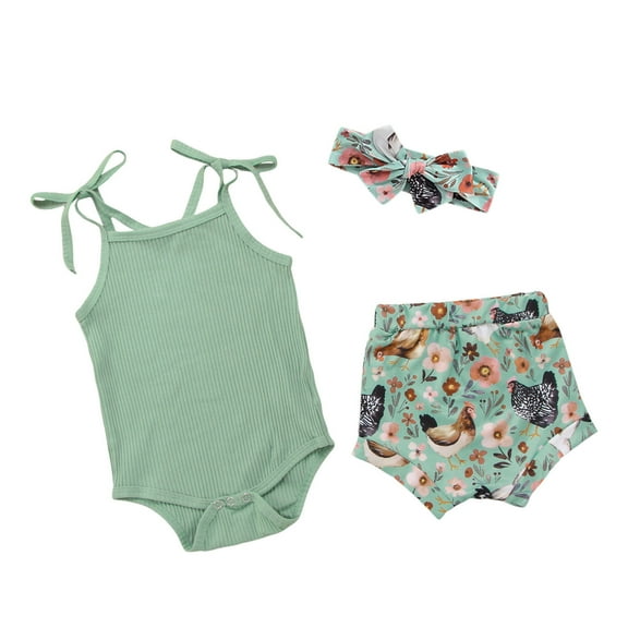 Fsqjgq 2T Fall Clothes Girl Trendy Girls Clothes Girls Sleeveless Ribbed Romper Bodysuit Cartoon Prints Shorts Headbands Outfits Clothing Sets Kids Clothes 2 Piece Outfits Baby Girl Outfit Size 60