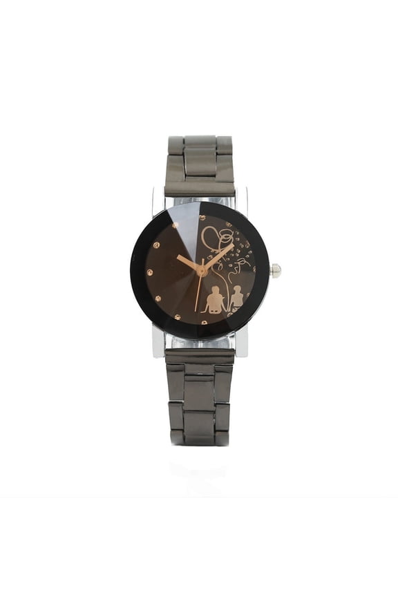 2pcs Couple Watches for Men Women Black Dial Stainless Steel Strap Quartz Wrist Watch