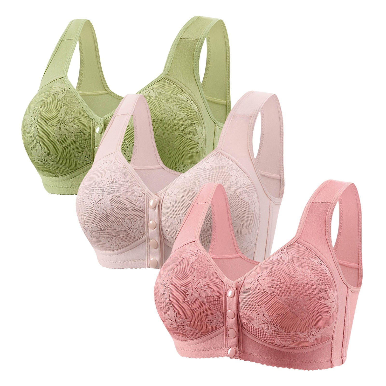 Fsqjgq 3 Pcs Plus Size Wireless Bras for Women Front Side Lace ...