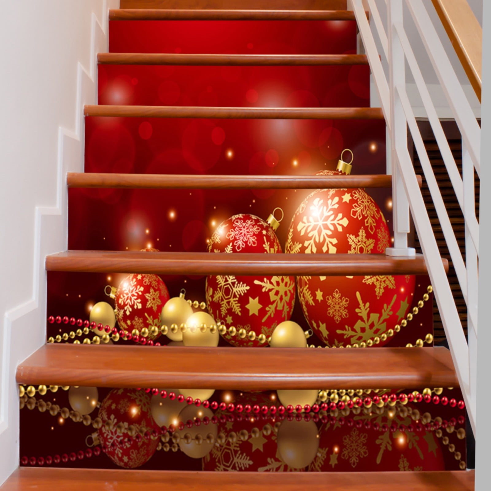 Fsqjgq 3D Christmas Tree Stair Stickers Decals 6Pcs/Set Christmas Balls