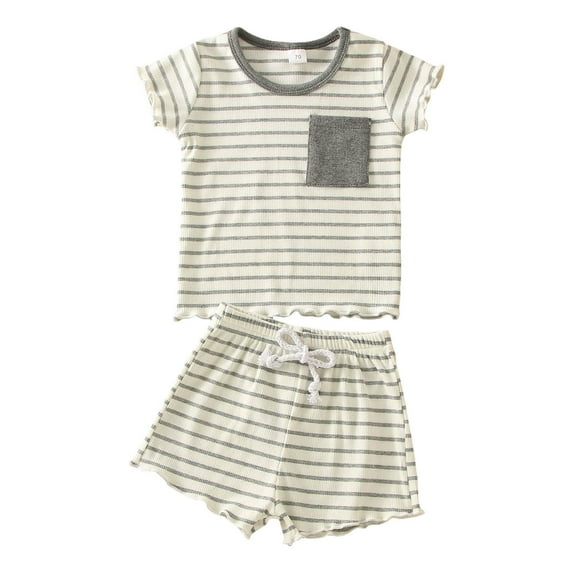 Fsqjgq Baby Boy Clothes 12-18 Months Kids Outfits Toddler Boys Girls Short Sleeve Striped Prints T Shirt Pullover Tops Shorts Outfits Baby Boys Summer Clothes Toddler Clothes Clothing
