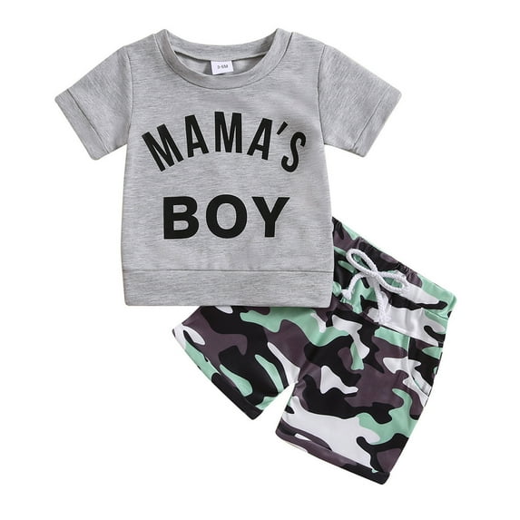 Fsqjgq Baby Boy Clothes 12M Child Outfits Toddler Baby Boys Summer Clothes Short Sleeve Prints T Shirt Tops Shorts Child Kids 2PC Set Outfits Clothes 18-24 Month Boy Clothes Clothing Sets