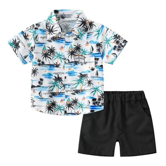 Fsqjgq Baby Boy Clothes 3-4 Years Boys' Fashion Outfits Toddler Boys Short Sleeve Summer Casual Gentleman Tops Hawaii Beach Holiday Floral Shirts T Shirt Shorts Outfits Clothes Set 2T Clothes Boys