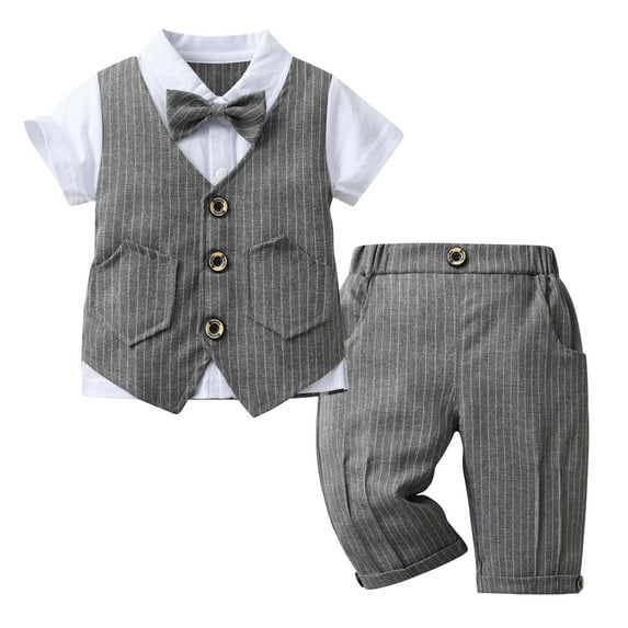 Fsqjgq Baby Boy Clothes 3-4 Years Outfits Toddler Kids Child Baby Boys Gentleman Long Sleeve Bowknot Shirt Tops Solid Pant Trousers with Vest Outfits Cute Clothing Sets Baby Fall Clothes Boy