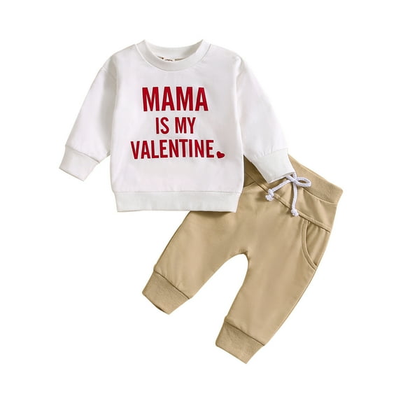 Fsqjgq Toddler Baby Boys Outfit Set Valentine's Day Letter Print Long Sleeve Pullover Sweatshirt and Jogger Pants Sports Outfit Sets Kids Boys Clothing Sets