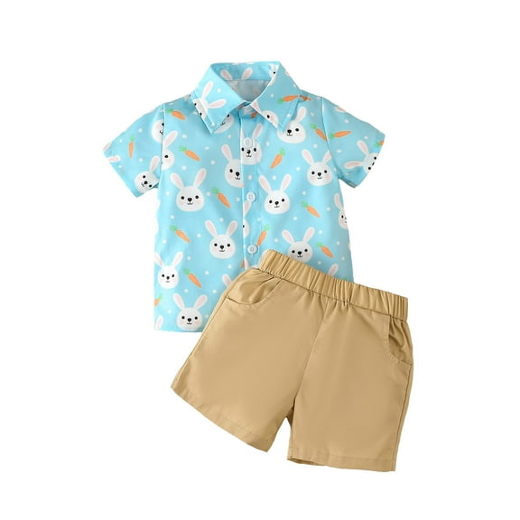 Fsqjgq Baby Boy Clothes 6-12 Months Kids Outfits Toddler Boys Girls Short Sleeve Easter Rabbit Prints T Shirt Tops Shorts Gentleman Outfits Baby Boys Summer Clothes Unisex Clothes Clothing