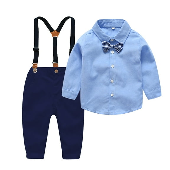 Fsqjgq Baby Boy Clothes 6-12M Boys' Fashion Clothing Boy Clothes Suit Gentleman Wedding Outfits Kids Formal Dress Shirt Bowtie Long Suspender Pants Overalls Cute Clothing Sets Boy Toddler Clothes