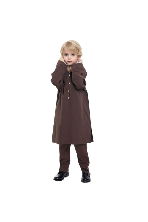 Baby Boy Clothes 7-8 Years Child Outfits Boy's Arabic Kaftan Set Long Sleeve Youth Boys' Robe Suit Thobe National Big Boys Embroidered Robe Suit Arab Children's Wear Toddler Pants 3T Pajama