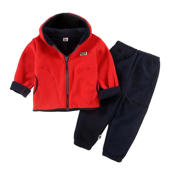 Fsqjgq Baby Boy Clothes 7-9 Years Pajamas Children's Fall Winter Fleece Suit Medium Large Kids Boys' and Girls' Coat + Trousers Outerwear Thickened Hooded Two Piece Set Baby Boy Clothes