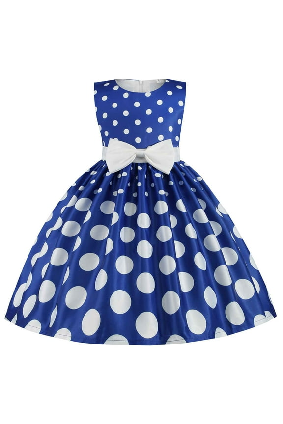 Baby Girl Clothes 18 Month Easter Dress Boho Summer Dress Blue Kids Girls Bowknot Dot Printed Pageant Gown Birthday Party Princess Wedding Dress 150