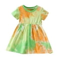 thumbnail image 1 of Fsqjgq Baby Girl Clothes 4T Easter Outfit Girl Summer Size 8 Girls Clothes Green Toddler Girl Short Sleeve Flower Print Patchwork Dress Headband Set for 1 To 10 Years 90, 1 of 7