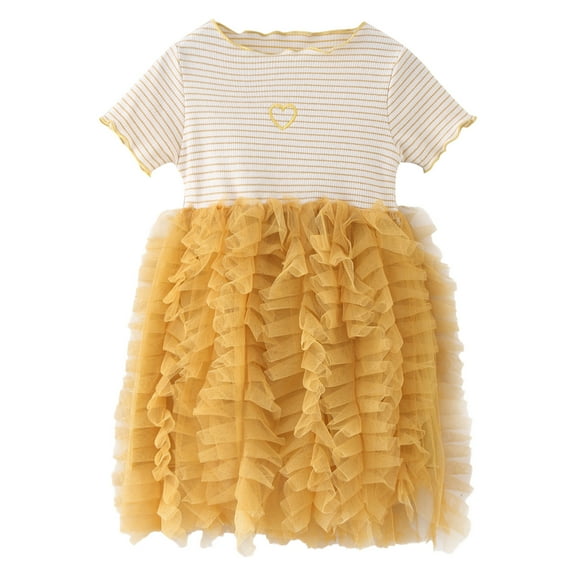 Fsqjgq Baby Girl Clothes Dress with Pockets Summer Girls Red Dress Yellow Toddler Girls Short Sleeve Bowknot Tulle Ruffles Princess Dress Dance Party Dresses Clothes 90