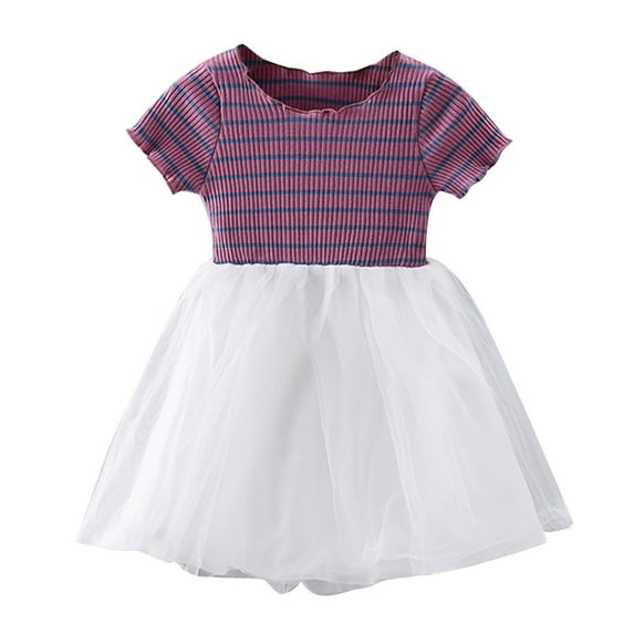 Fsqjgq Baby Girl Clothes Baby Girl Dresses 6-15 Months Trendy 20T Dresses for Girls Purple Girls' Summer Dress 2024 New Dress Summer Princess Dress Little Girl Skirt Short Sleeves 90