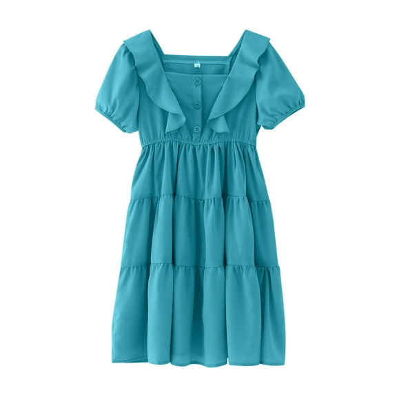 Fsqjgq Baby Girl Clothes Dresses for Girls 10-13 Elegant Easter Dresses Blue Girls Toddler Kids Neck Short Sleeves Casual Soild Maxi Dresses Dress 160