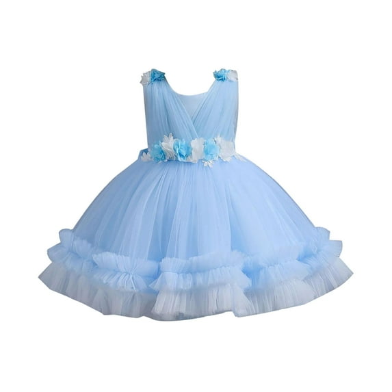 Fsqjgq Baby Girl Clothes Easter Dress for Toddlers Easter Dresses for Girls Light Blue New Dress Puffy Dress Cake Dress Princess Dress Flower Girl's First Birthday Baby Party Dress 100