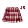 thumbnail image 1 of Fsqjgq Baby Girl Clothes Easter Outfits Toddler Girl Elegant Kids Clothes Red Girls' Pleated Plaid Mini Skirt Girl Skirts Skorts Outfits with Bowknot 120, 1 of 5