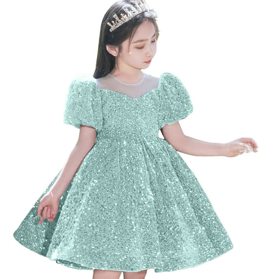 Fsqjgq Baby Girl Clothes Easter Toddler Boho Toddler Girl Spring Outfits Green Toddler Kids Girls Cute Sequin Glitter Party Carnival Gown Princess Formal Dress 80