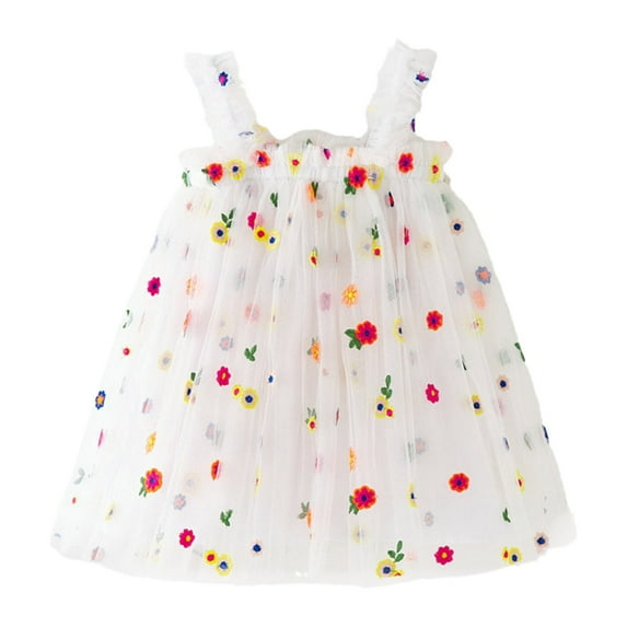 Fsqjgq Baby Girl Clothes Girls Easter Dresses Size 10 Trendy Baby Girls' Dresses White Toddler Girls Sleeveless Embroider Tulle Holiday Dress Dance Party Princess Floral Dresses Clothes 90