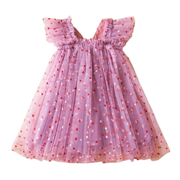 Fsqjgq Baby Girl Clothes Girls Formal Dresses Size 10-16 Trendy Spring Dresses Purple Toddler Girls Sleeveless Tulle Holiday Party Wing Dress Dance Party Dresses Clothes 90