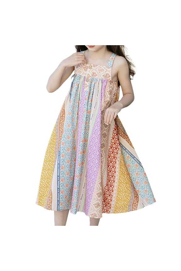 Baby Girl Clothes Kid Dress Fashion Toddler Floral Dress Yellow Toddler Girls Sleeveless Prints Dress Dance Party Dresses Clothes 120