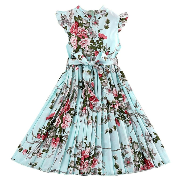 Elegant Floral Patterns Ruffle Blue Summer Dress Elegant Floral Patterns Ruffle Blue Summer Dress
