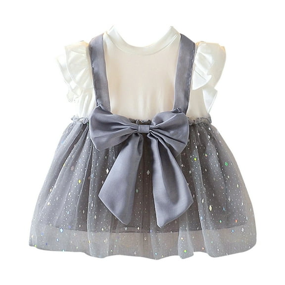 Fsqjgq Baby Girl Clothes Kids Dresses Boho Toddler Girl Summer Outfits Grey Summer College Style Fashion Small and Medium Sized Girls New Sleeveless Suspender Puffy Mesh Princess Dress 90