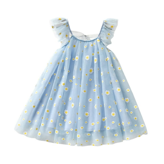 Fsqjgq Baby Girl Clothes Kids Easter Dresses Boho Baby Girl Dresses 0-13 Months Blue Toddler Children Party Girls Summer Sleeveless Flower Print Dress Casual Dress for Girls 120
