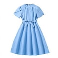 thumbnail image 1 of Fsqjgq Baby Girl Clothes Kids Matching Easter Outfits Elegant Linen Dress Blue Toddler Girls Short Sleeve Solid Princess Dress Dance Party Dresses Clothes 10Y, 1 of 6