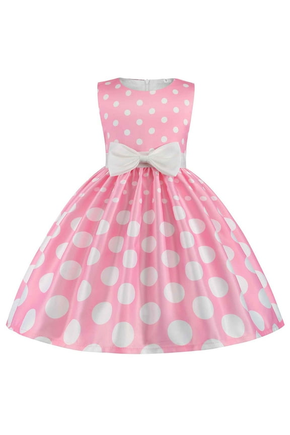 Baby Girl Clothes Little Girls Easter Dress Cute 5T Girl Clothes Pink Kids Girls Bowknot Dot Printed Pageant Gown Birthday Party Princess Wedding Dress 130
